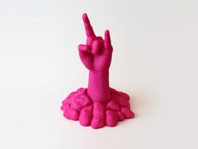 Zombie Hand raising the horns from the ground in Pink Processed Versatile Plastic
