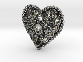 Human Skull Pendant Jewelry Necklace, Heart Bone in Antique Silver