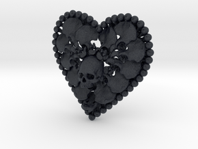 Human Skull Pendant Jewelry Necklace, Heart Bone in Black PA12
