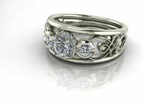 Filigree halo engagement ring NO STONES SUPPLIED in Fine Detail Polished Silver