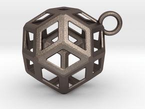 Rhombic triacontahedron pendant in Polished Bronzed-Silver Steel