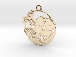 Hibiscus Rosa Sinensis Pendant in 14k Gold Plated Brass