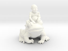 Putti On Frog 3 Inches Tall in White Processed Versatile Plastic