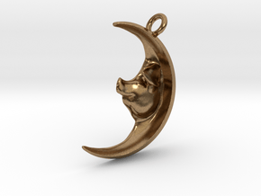 Pig in the Moon Pendant in Natural Brass