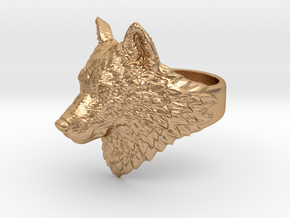 Proud Wolf animal head ring jewelry in Natural Bronze: 10 / 61.5