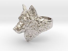 Proud Wolf animal head ring jewelry in Rhodium Plated Brass: 10 / 61.5