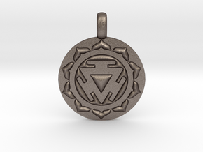SOLAR PLEXUS MANIPURA Chakra Symbol Pendant in Polished Bronzed Silver Steel