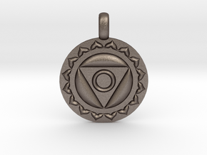 VISHUDDHA Throat Chakra Symbol Pendant  in Polished Bronzed Silver Steel