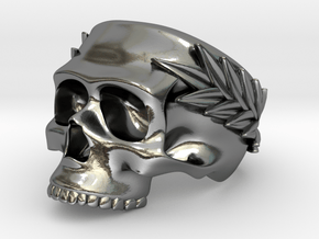 Skull Ring with Laurels in Polished Silver