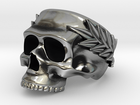 Skull Ring with Laurels in Antique Silver