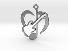Love Music & guitar pendant in Natural Silver