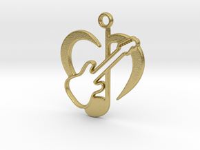 Love Music & guitar pendant in Natural Brass
