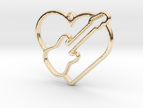 Heart and electric guitar pendant in 14k Gold Plated Brass