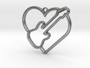 Heart and electric guitar pendant in Natural Silver