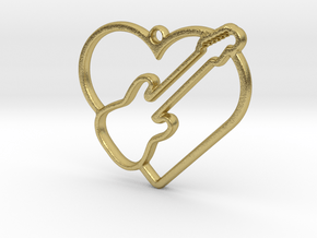 Heart and electric guitar pendant in Natural Brass