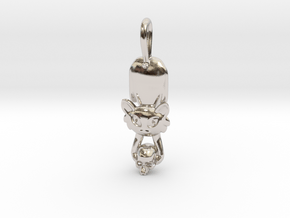 crazy_cat_with_skull in Rhodium Plated Brass
