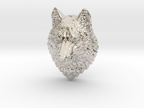 Proud Wolf animal head pendant jewelry in Rhodium Plated Brass
