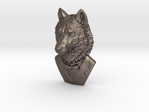 Wolf Gentleman Pendant in Polished Bronzed-Silver Steel: Medium