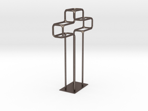 Wire Cross Small Base in Polished Bronzed Silver Steel