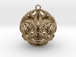 Icosasphere w/Nest Stellated Dodecahedron Pendant in Polished Gold Steel