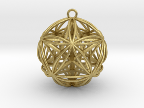 Icosasphere w/Nest Stellated Dodecahedron Pendant in Natural Brass