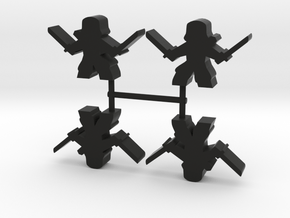 Ninja Meeple, dual katanas, 4-set in Black Natural Versatile Plastic