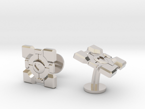 Portal ® Companion Cube Cufflinks in Rhodium Plated Brass