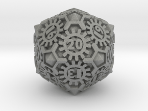 Steampunk spindown D20 in Gray PA12