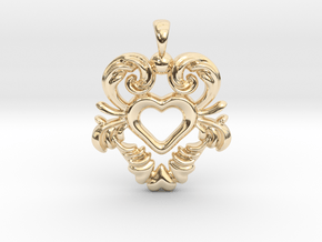 Swedish Folk Art Jewelry Kurbits Heart Dalarna  in 14K Yellow Gold