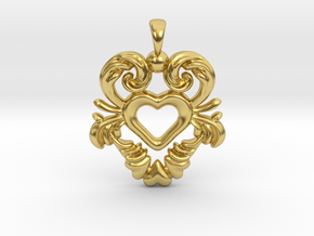 Swedish Folk Art Jewelry Kurbits Heart Dalarna  in Polished Brass