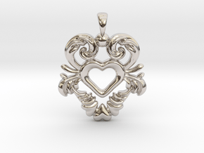 Swedish Folk Art Jewelry Kurbits Heart Dalarna  in Platinum
