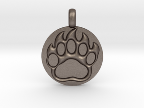BEAR PAWN Animal Totem Jewelry pendant  in Polished Bronzed Silver Steel