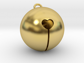 Kawaii Jingle Bell 2cm Golden Christmas Cat in Polished Brass (Interlocking Parts)