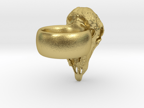 Sheep Skull Ring in Natural Brass