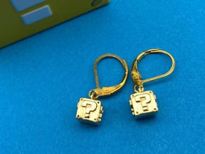 Question Block (pair of earrings) in Polished Brass