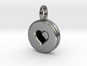 Love Hockey Puck Pendant - Large in Fine Detail Polished Silver