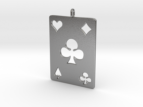 Ace of clubs, pendent in Natural Silver