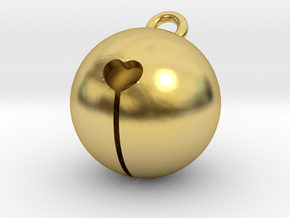 Kawaii Jingle Bell 1cm Golden Christmas Cat in Polished Brass (Interlocking Parts)