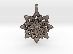 Lotus Flower Symbol Jewelry Necklace in Polished Bronzed Silver Steel