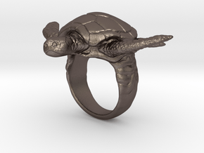 Turtle Ring in Polished Bronzed-Silver Steel: 10 / 61.5