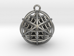 64 Tetrahedron Grid Pendant 1" in Natural Silver