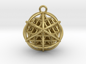64 Tetrahedron Grid Pendant 1" in Natural Brass