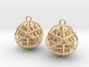 64 Tetrahedron Grid Earrings in 14K Yellow Gold