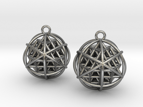 64 Tetrahedron Grid Earrings in Natural Silver