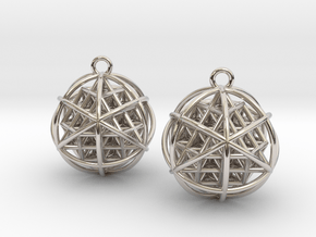 64 Tetrahedron Grid Earrings in Platinum