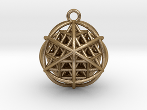 64 Tetrahedron Grid Pendant 1" in Polished Gold Steel