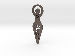 Cannabis Goddess Primitive pendant in Polished Bronzed-Silver Steel