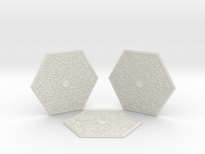 3 Hexagonal Maze Coasters in White Natural Versatile Plastic