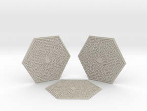 3 Hexagonal Maze Coasters in Natural Sandstone