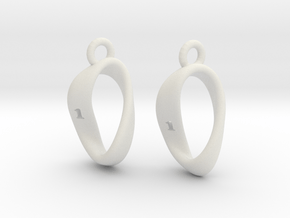 Mobius 1 Sided Die Earrings in White Natural Versatile Plastic